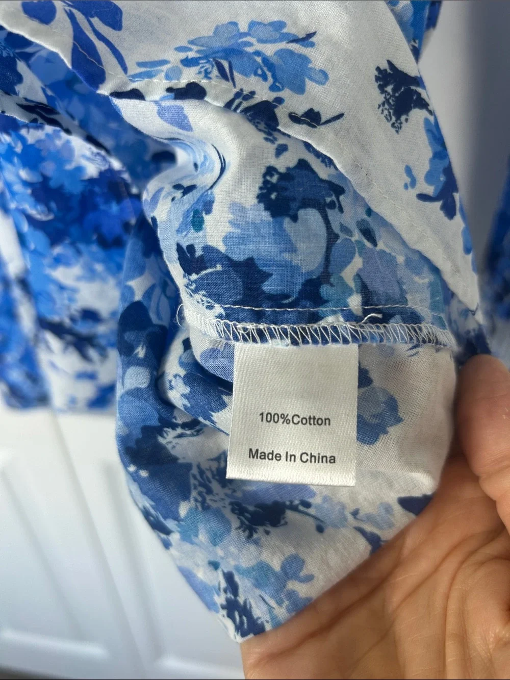 Tuckernuck Cotton Blue Floral Square-Neck Puff Sleeve Top Size Large